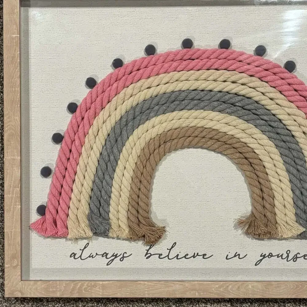 Always Believe in Yourself Framed Macrame Rope Rainbow Wall Art